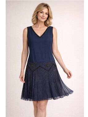 JKARA Blue Beaded Dress Size 10 Flapper Gatsby Sequin Cocktail Evening Formal